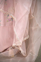 Pink Tissue Silk Salwar Suit with Floral Prints