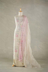 Beige Tissue Silk Salwar Suit with Floral Prints