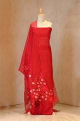 Red Organza Silk Salwar Suit Set with Appliqué Floral Work