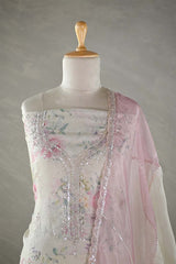 Beige Tissue Silk Salwar Suit with Floral Prints