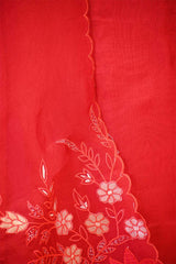 Red Organza Silk Salwar Suit Set with Appliqué Floral Work