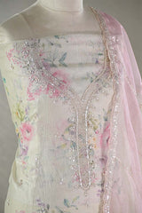 Beige Tissue Silk Salwar Suit with Floral Prints