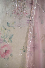 Beige Tissue Silk Salwar Suit with Floral Prints