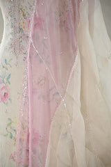 Beige Tissue Silk Salwar Suit with Floral Prints