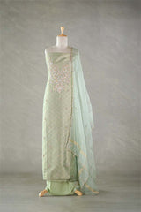 Sage Green Tissue Silk Salwar Suit with Floral Hand Embroidery