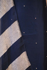 Navy Blue Organza Silk Salwar Suit Set with Aari Handwork