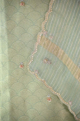 Sage Green Tissue Silk Salwar Suit with Floral Hand Embroidery