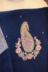 Navy Blue Organza Silk Salwar Suit Set with Aari Handwork