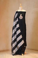 Black Organza Silk Salwar Suit Set with Aari Handwork