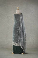 Green Grey Tissue Silk Salwar Suit with Mayur Motif Dupatta