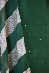 Bottle Green Organza Silk Salwar Suit Set with Aari Handwork