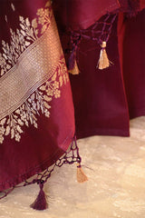 Maroon Chiniya Silk Salwar Suit Set with Contrast Dupatta