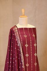 Maroon Chiniya Silk Salwar Suit Set with Contrast Dupatta