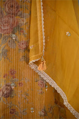 Mustard Yellow  Tissue Silk Salwar Suit with Floral Print