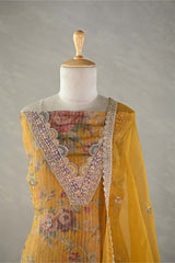 Mustard Yellow  Tissue Silk Salwar Suit with Floral Print