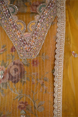 Mustard Yellow  Tissue Silk Salwar Suit with Floral Print