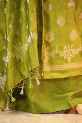 Heena Green Chiniya Silk Salwar Suit Set with Floral Zari Motifs