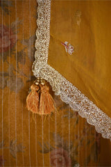 Mustard Yellow  Tissue Silk Salwar Suit with Floral Print