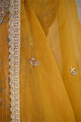 Mustard Yellow  Tissue Silk Salwar Suit with Floral Print
