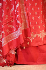 Red Chiniya Silk Salwar Suit Set with Floral Zari Motifs