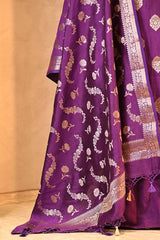 Purple Chiniya Silk Salwar Suit Set with Floral Zari Motifs
