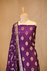 Purple Chiniya Silk Salwar Suit Set with Floral Zari Motifs