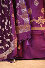 Purple Chiniya Silk Salwar Suit Set with Floral Zari Motifs