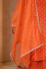 Orange Raw Silk Salwar Suit Set with Embellished Organza Dupatta