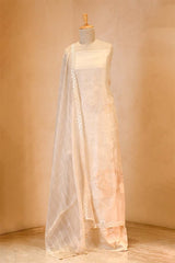 White Organza Silk Suit Set with Appliqué Work