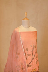 Peach Handpainted Organza Silk Suit Set with Aari Embellishment