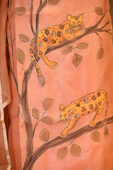 Peach Handpainted Organza Silk Suit Set with Aari Embellishment