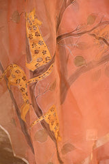 Peach Handpainted Organza Silk Suit Set with Aari Embellishment