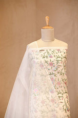Off White Organza Silk Salwar Suit with Emberoidered Dupatta