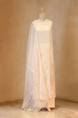 Off White Organza Silk Suit Set with Appliqué Work