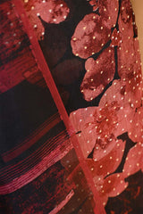 Rust Red Organza Silk Floral Printed Suit Set with Aari Handwork
