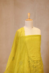 Lime Yellow Organza Silk Salwar Suit Set with Swan and Floral Hand-Embroidery