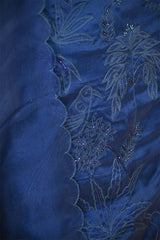 Blue Organza Silk Salwar Suit Set with Swan and Floral Hand-Embroidery