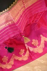 Pink Banarasi Silk Salwar Suit Set with Green Organza Dupatta