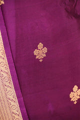 Purple Banarasi Silk Salwar Suit Set with Red Organza Dupatta
