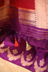 Purple Banarasi Silk Salwar Suit Set with Red Organza Dupatta