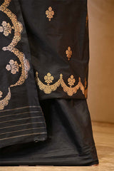 Black Banarasi Salwar Suit Set with Gold Zari Motifs and Dupatta