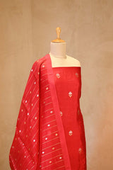 Red banarasi Silk Salwar Suit with Sonarupa Motifs and Organza Dupatta