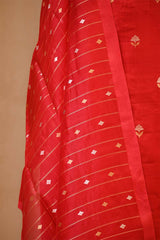 Red banarasi Silk Salwar Suit with Sonarupa Motifs and Organza Dupatta