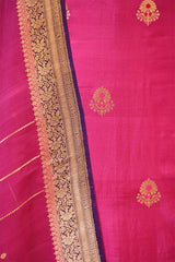 Magenta Pink Banarasi Silk Salwar Suit with Gold Zari Motifs and Organza Dupatta