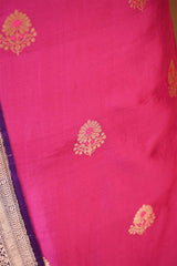 Magenta Pink Banarasi Silk Salwar Suit with Gold Zari Motifs and Organza Dupatta