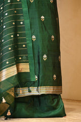 Green banarasi Silk Salwar Suit with Sonarupa Motifs and Organza Dupatta