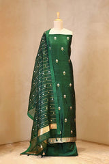 Green banarasi Silk Salwar Suit with Sonarupa Motifs and Organza Dupatta