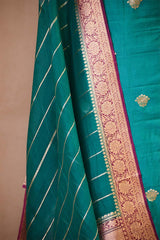 Sea Green Banarasi Silk Salwar Suit with Gold Zari Motifs and Organza Dupatta