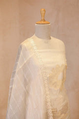 Off White Organza Silk Suit Set with Appliqué Work