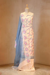 Floral embroidered saree with a plain background